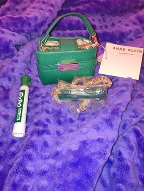 Anne Klein Emerald Green Mini Top-Handle Bag with Gold Plate